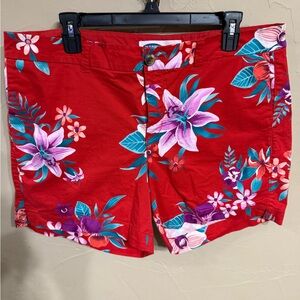 Old Navy Red with Hawaiian Floral Print Flat Front Shorts